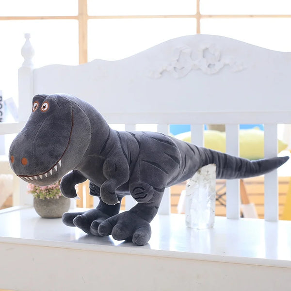 Peluche dinosaure T-rex gris au grand sourire