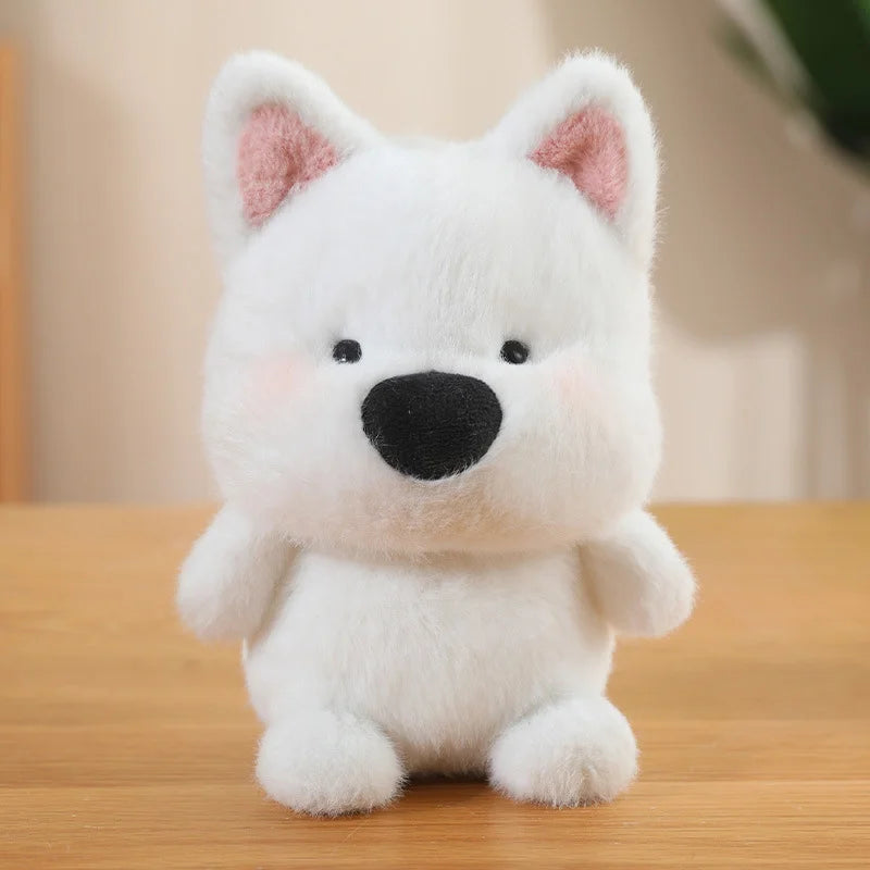Petite peluche chien blanc de 16 cm, toute ronde et toute douce