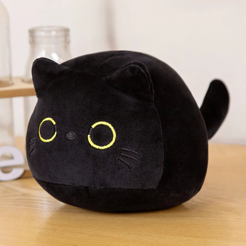 Peluche chat noir tout rond, vue de face