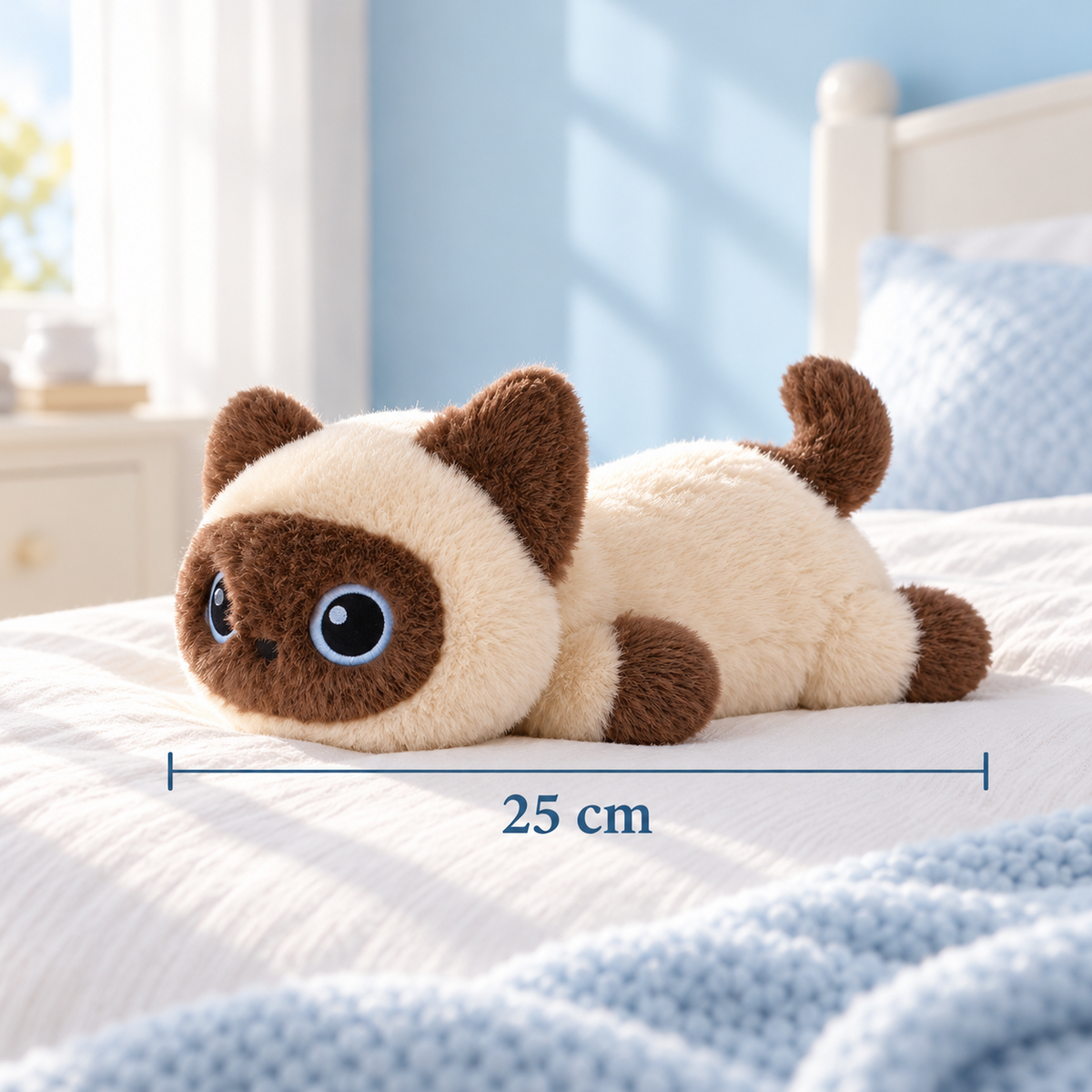 Peluche chat couché de 25 cm de long