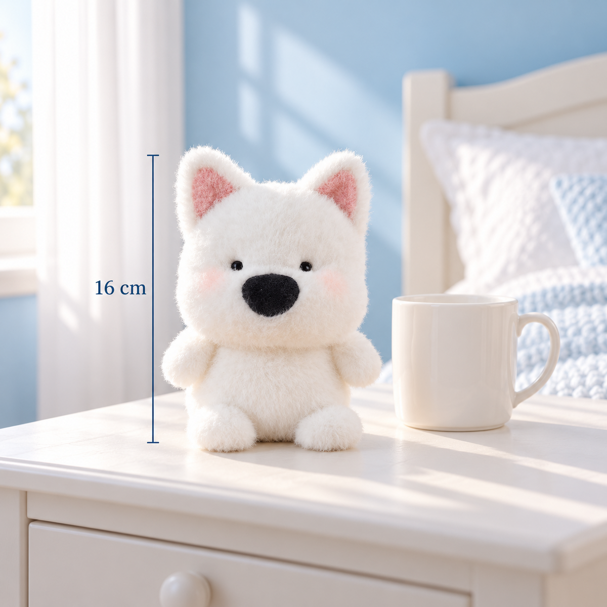 Peluche chien kawaii 16 cm, à sa taille réelle