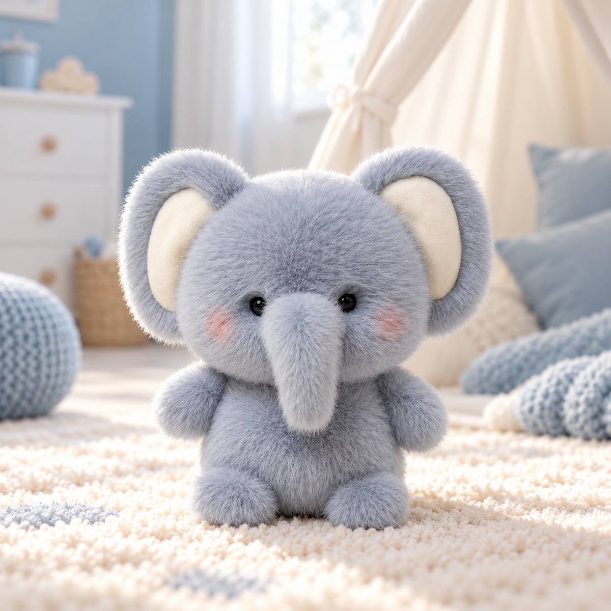 Peluche éléphant kawaii 16 cm dans une chambre d'enfant