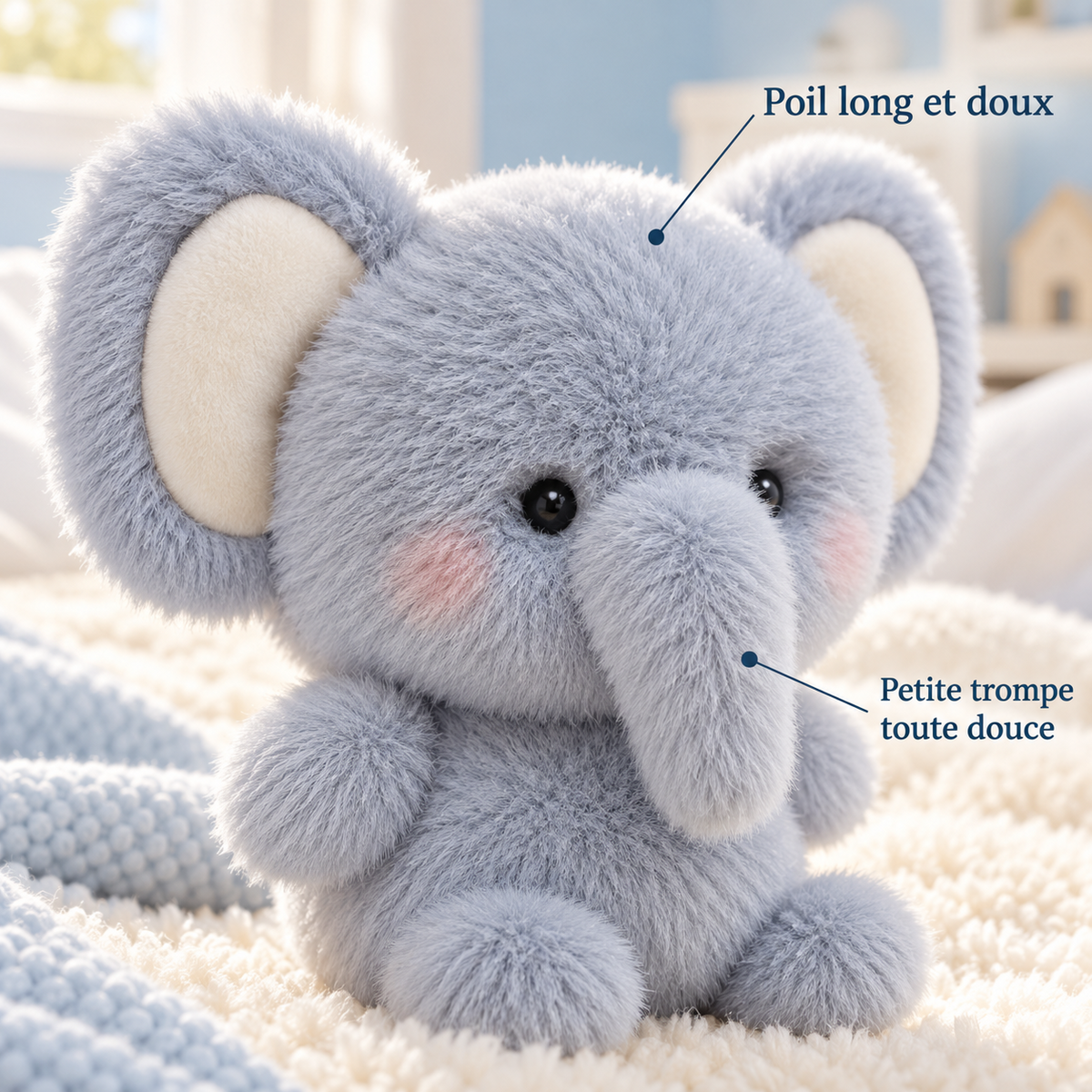 Gros plan sur la peluche éléphant kawaii 16 cm