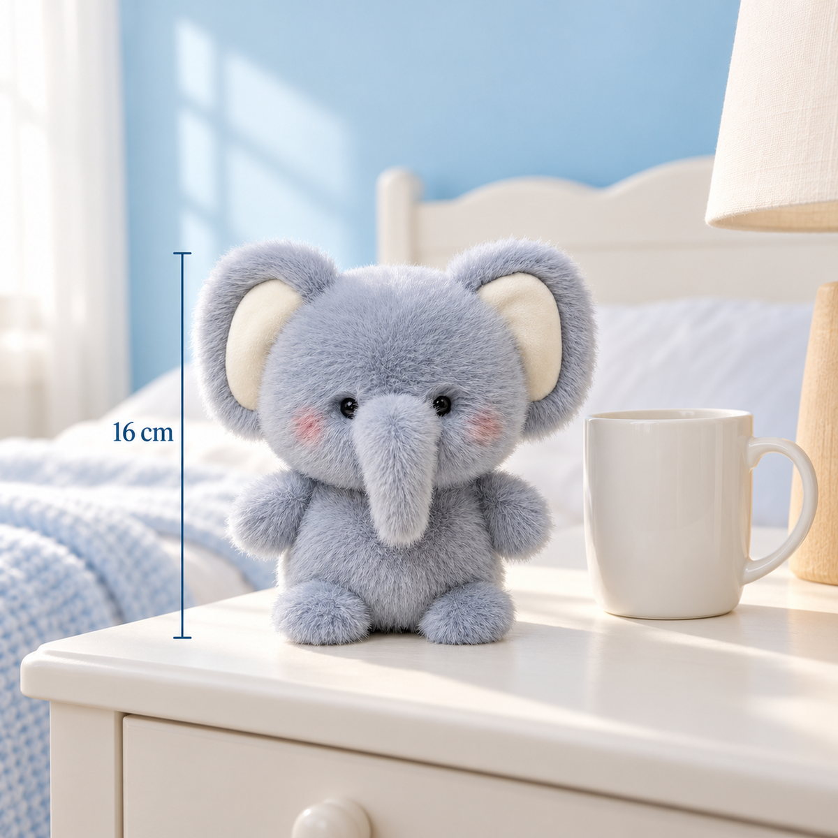 Peluche éléphant kawaii 16 cm, à sa taille réelle