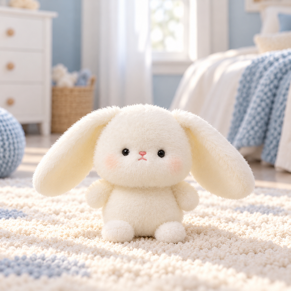 Peluche lapin kawaii 16 cm dans une chambre d'enfant