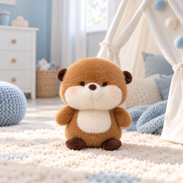 Peluche loutre kawaii 16 cm dans une chambre d'enfant