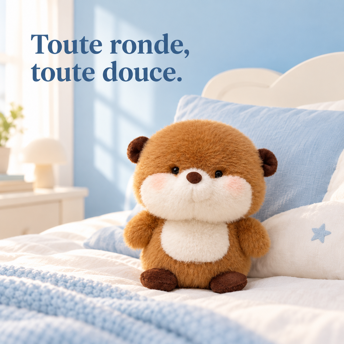 Peluche loutre kawaii 16 cm sur un lit d'enfant