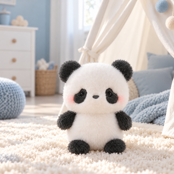 Peluche panda kawaii 16 cm dans une chambre d'enfant