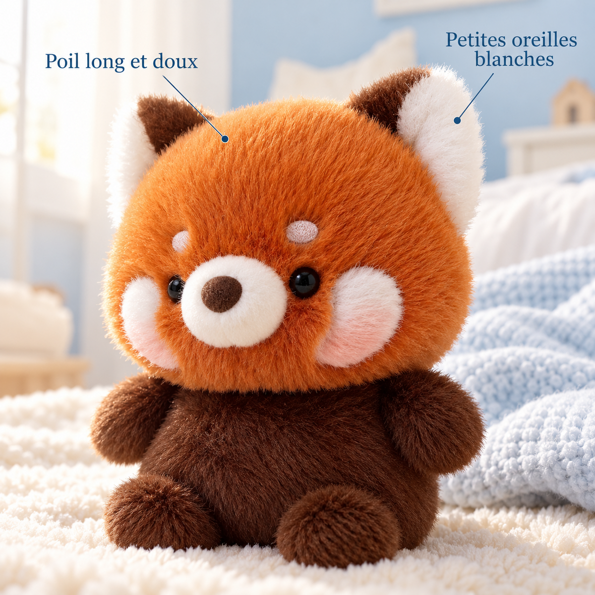 Gros plan sur la peluche panda roux kawaii 16 cm